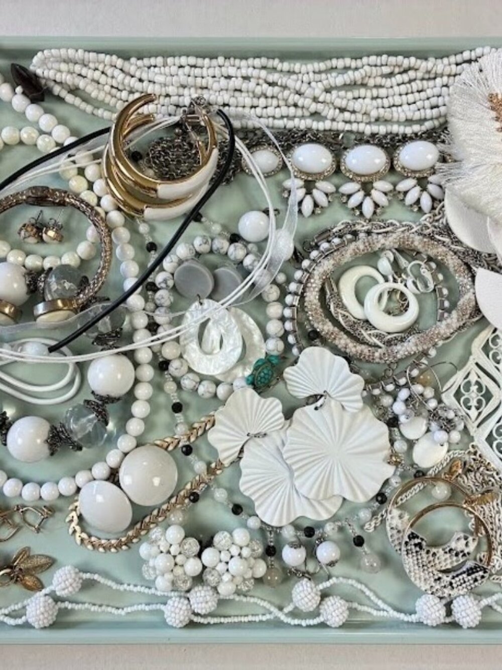 Jewelry Lot White Vintage to Now Gold Silver Tone Wearable Costume Craft 42 pcs